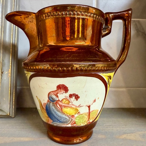 Antique Victorian English  Pottery Copper Luster Ware Jug/Pitcher 1840 - Picture 2 of 10